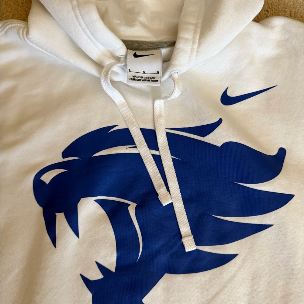 Nike White Hoodie with Bold Blue Design - Picture 2 of 3